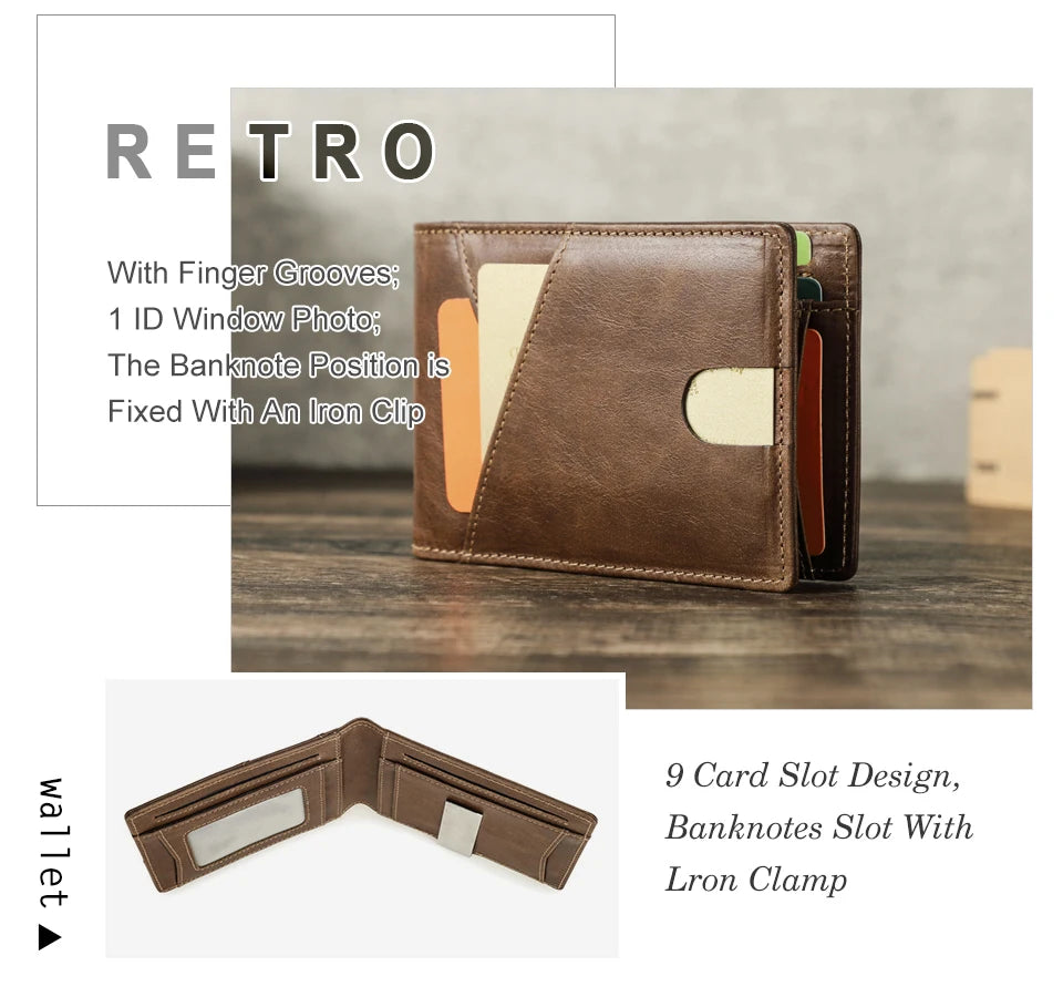 Herren Echtleder Geldbörse Retro RFID Geldclip Daumenfach Fotohalter Mini Reise