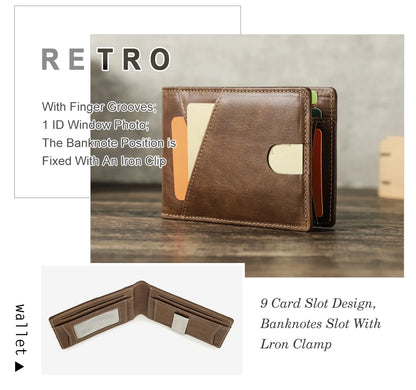 Herren Echtleder Geldbörse Retro RFID Geldclip Daumenfach Fotohalter Mini Reise
