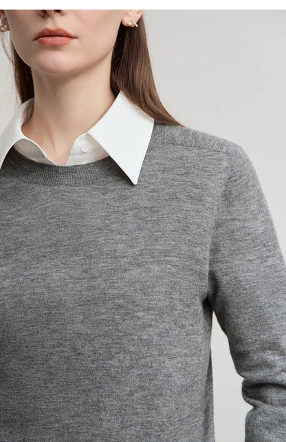 Damen V-Ausschnitt Pullover 100 % Wolle Basic Herbst-Winter