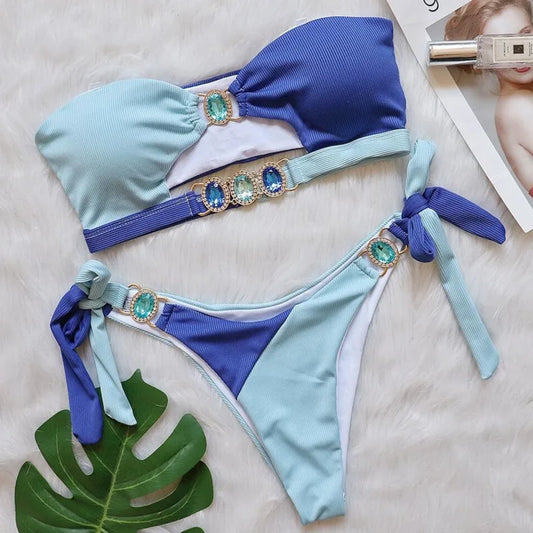 Sexy gestreiftes Bikini-Set für Damen mit Push-up-Effekt – ideal für Strand und Pool