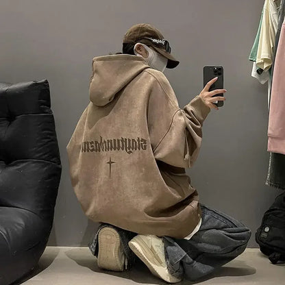 Lässiger Herren-Hoodie mit Rundhalsausschnitt und Vintage-Cartoon-Print – ideal für Herbst und Winter