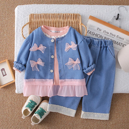 Mädchen Kleidung Set mit süßem Mantel und breiten Hosen im Koreanischen Stil
