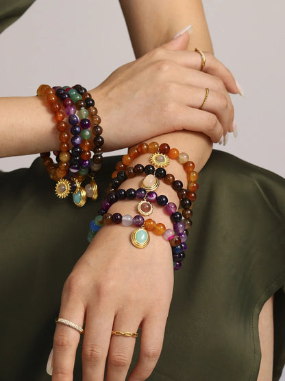 Damen-Armband mit Achat-Naturstein aus Edelstahl