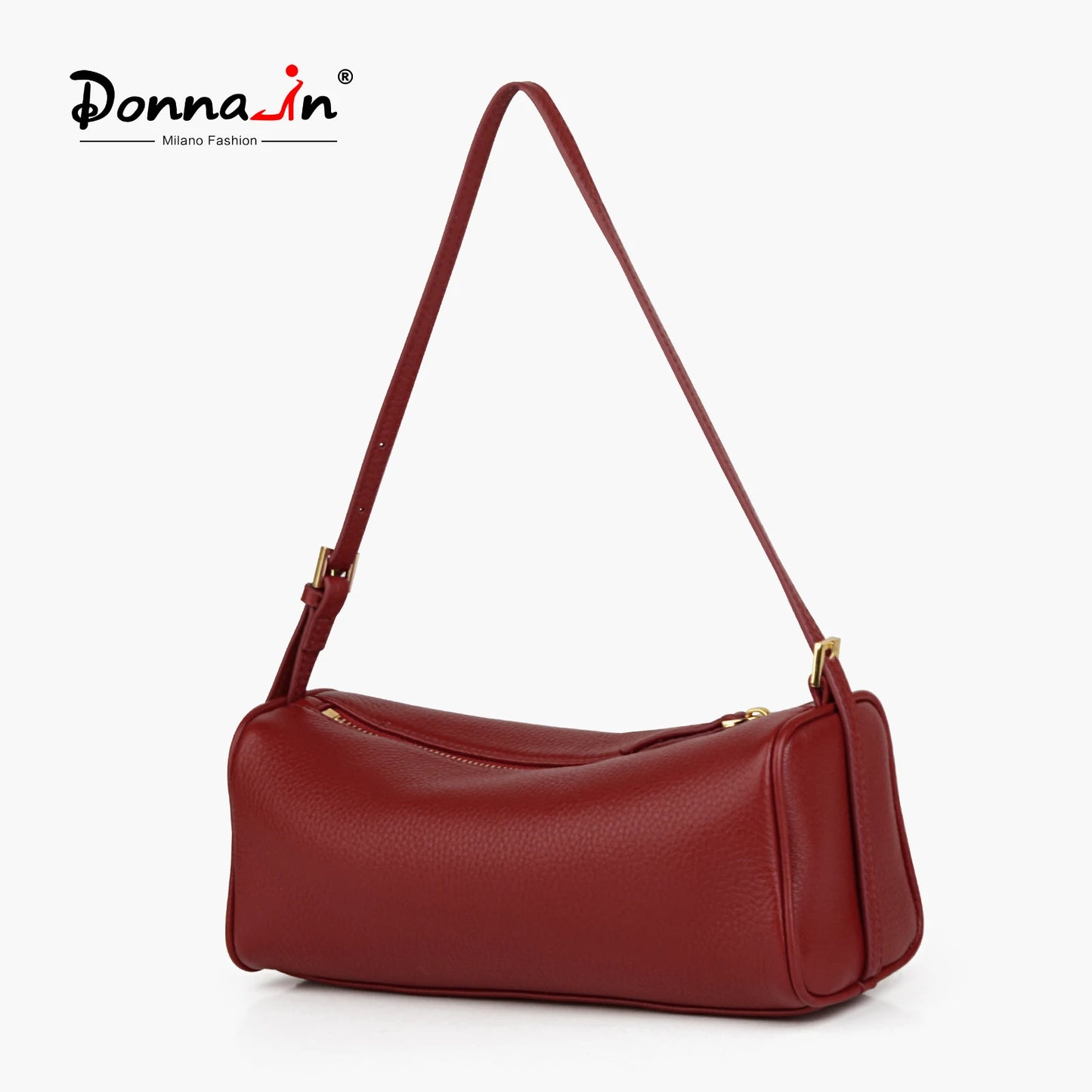 Damen-Handtasche Barrel-Form aus Kalbsleder - Naturfarbe, Gold-Hardware