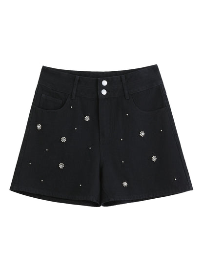 Damen-Hose mit elastischem Bund und Kordelzug, weites Bein, lässig und hoch tailliert – ideal für den Sommer.
