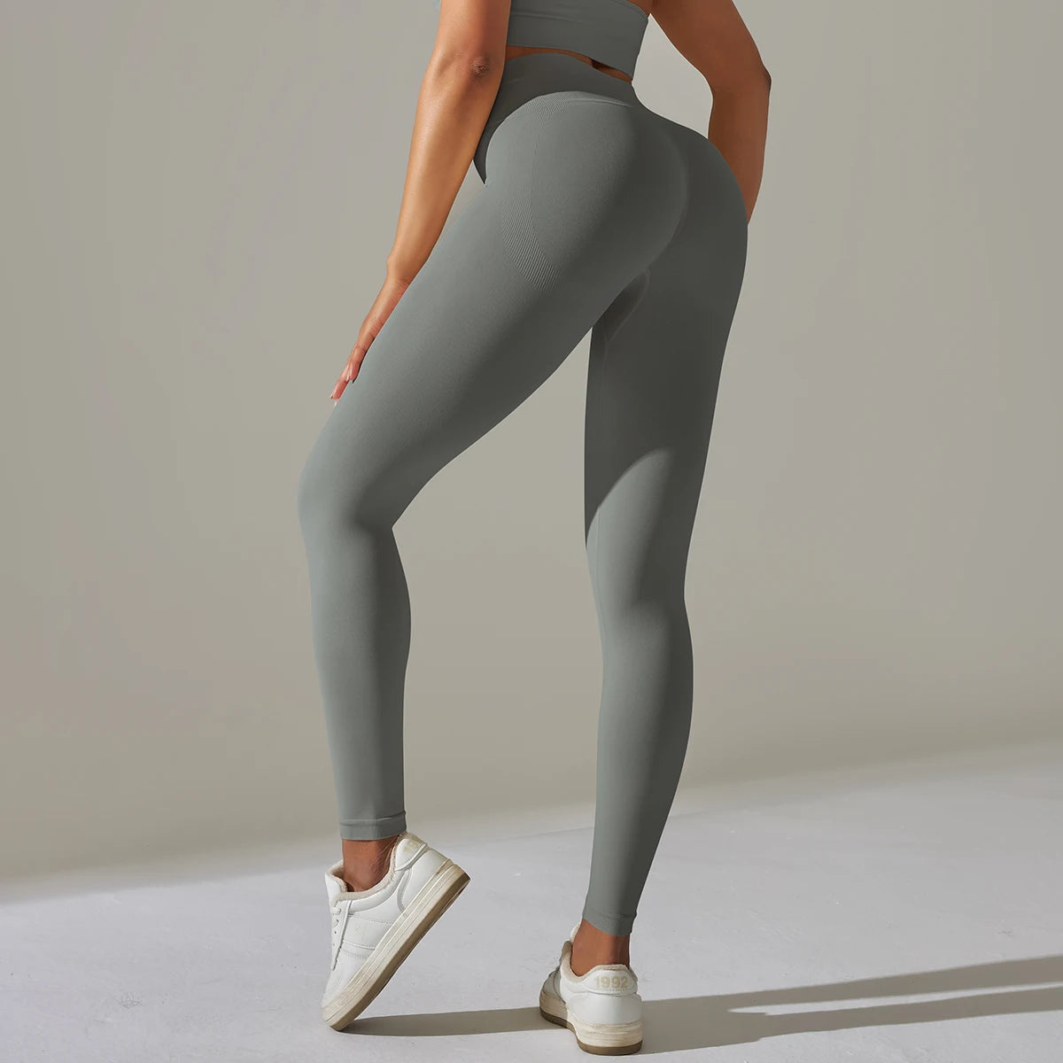 Nahtlose Yoga-Leggings, hohe Taille, dunkelgrau, eng anliegend