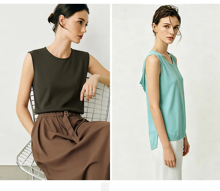 Damen-Rundhalspullover ärmellos Drapierung Cut-Out Lyocell Sommer