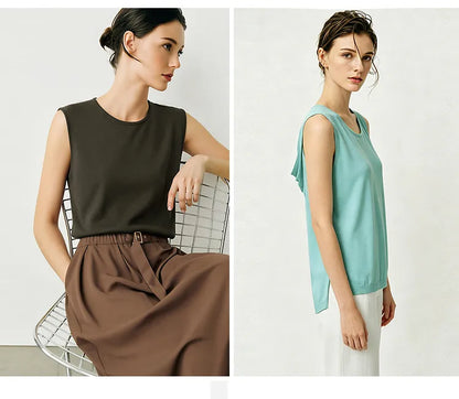 Damen-Rundhalspullover ärmellos Drapierung Cut-Out Lyocell Sommer