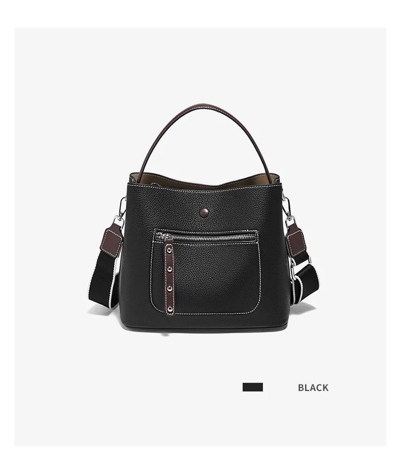 Damen-Handtasche aus echtem Leder im Bucket-Stil mit großem Fassungsvermögen Alltagstauglich