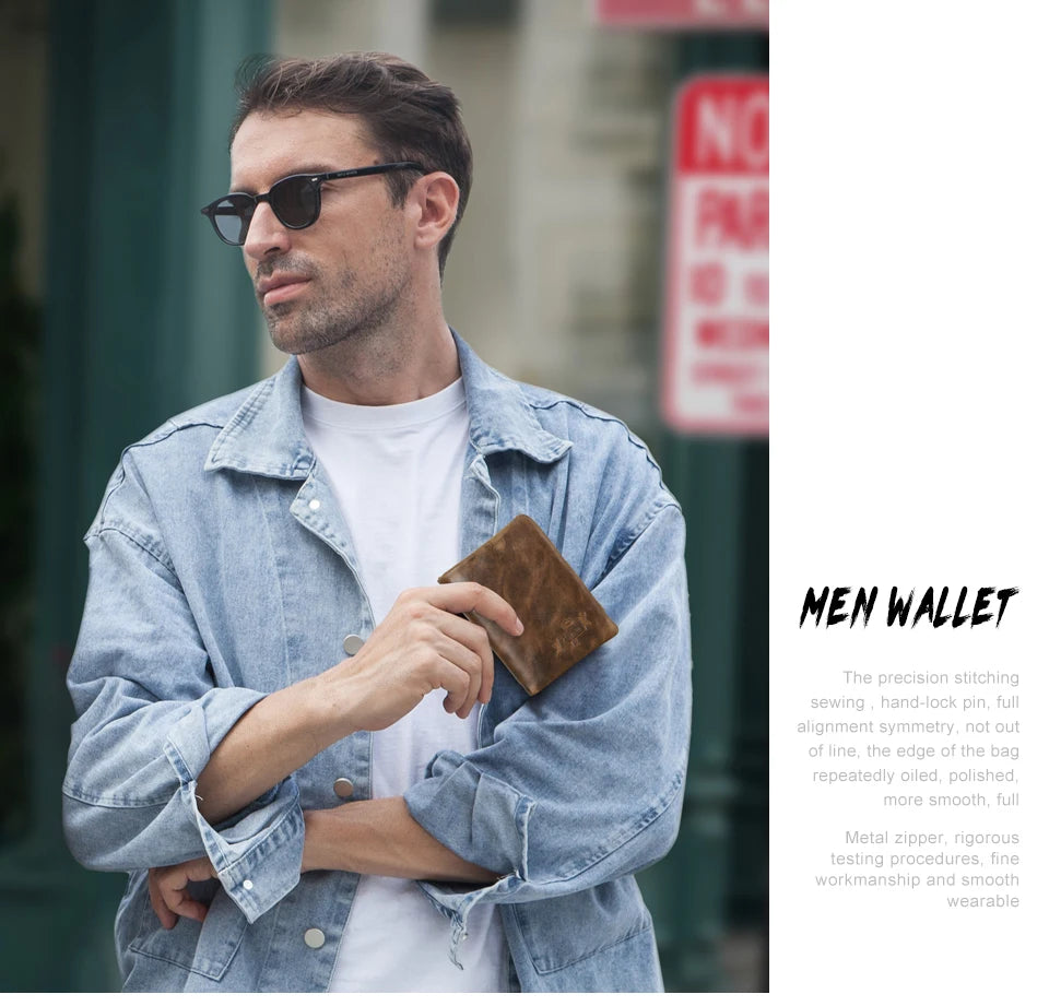 Herren Echtleder Geldbörse Vintage Kartenhalter Fotohalter Münzfach Reißverschluss Geschenk
