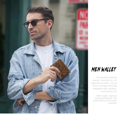 Herren Echtleder Geldbörse Vintage Kartenhalter Fotohalter Münzfach Reißverschluss Geschenk