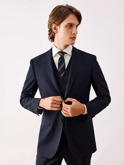 Doppelreihiger Herrenanzug mit schwarzem Streifenmuster aus Wolle – Slim Fit für Hochzeit, Büro und festliche Anlässe