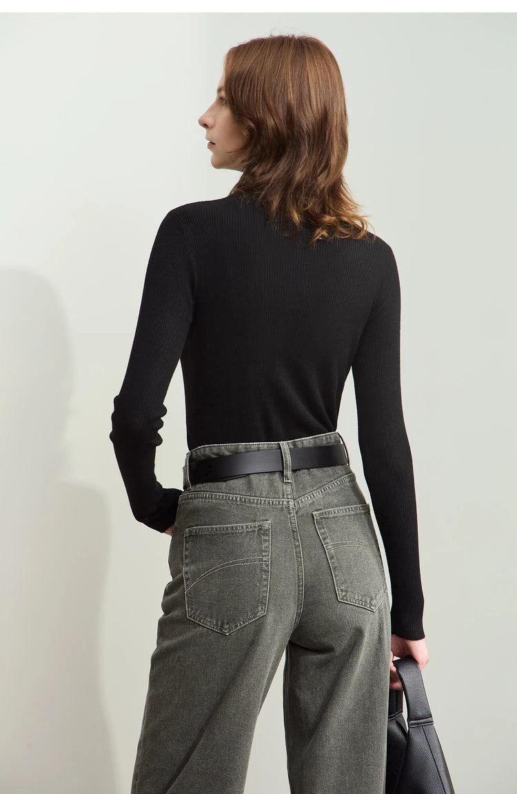 Damen-Strickjacke Stehkragen Reißverschluss Slim Streetwear Winter
