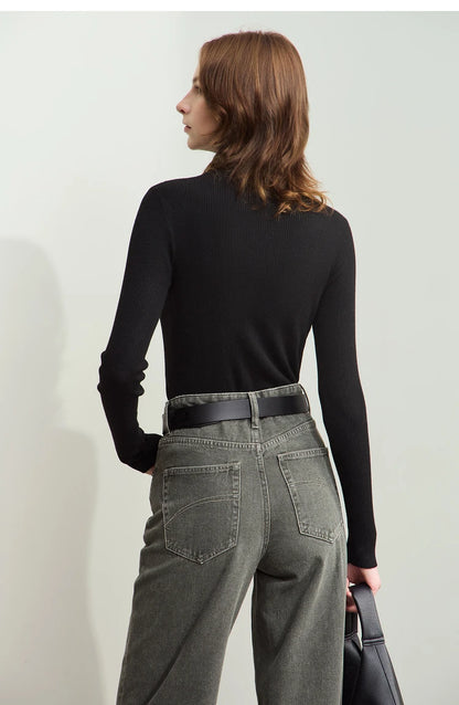Damen-Strickjacke Stehkragen Reißverschluss Slim Streetwear Winter