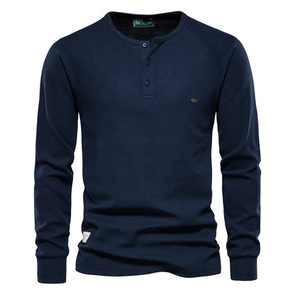 Herren Langarm Waffel Henley T-Shirt in fester Farbe für den Herbst