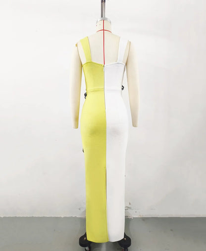 Asymmetrisches ärmelloses Damenkleid mit Rundhalsausschnitt und Stickerei – hohles Design und figurbetontes High-Waist-Design