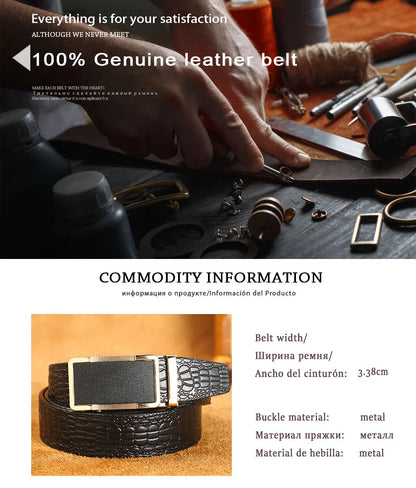 Herren Echtleder-Gürtel Business Luxus Krokodil Automatik-Schnalle 3,5 cm Top-Qualität