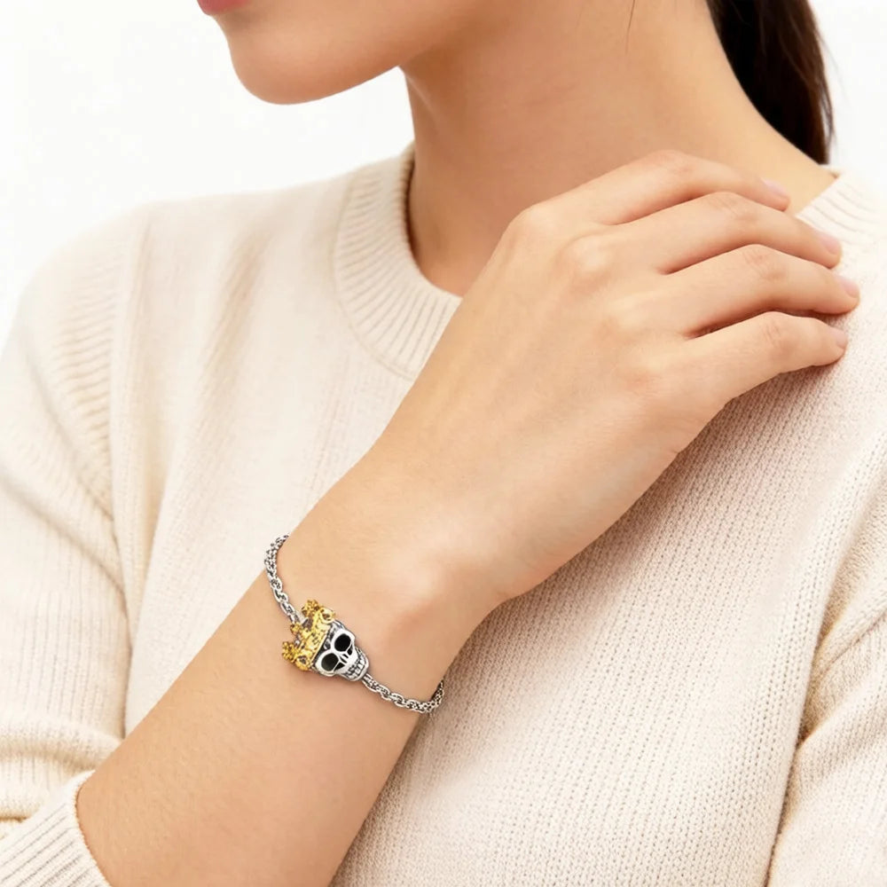 Damen-Charm-Anhänger Totenkopf Krone Karma Punk aus Sterlingsilber