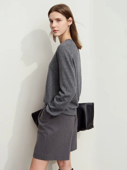 Damen-Rundhalspullover Wolle-Kaschmir nahtlos Streetwear Herbst-Winter