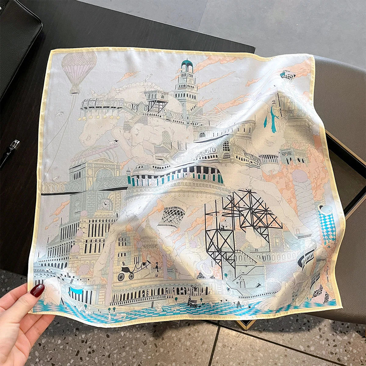 Damen Seidenschal 53cm klein quadratisch Haarband Kopftuch Halstuch Bandana C