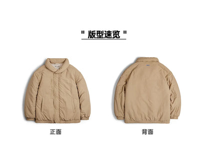 Herren Mantel Retro Khaki Stehkragen gefütterte Puffjacke mit Reißverschluss