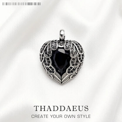 Damen-Charm-Anhänger geflügeltes Herz schwarz Glamour II aus Sterlingsilber