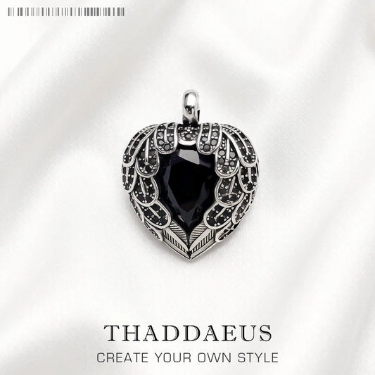 Damen-Charm-Anhänger geflügeltes Herz schwarz Glamour II aus Sterlingsilber