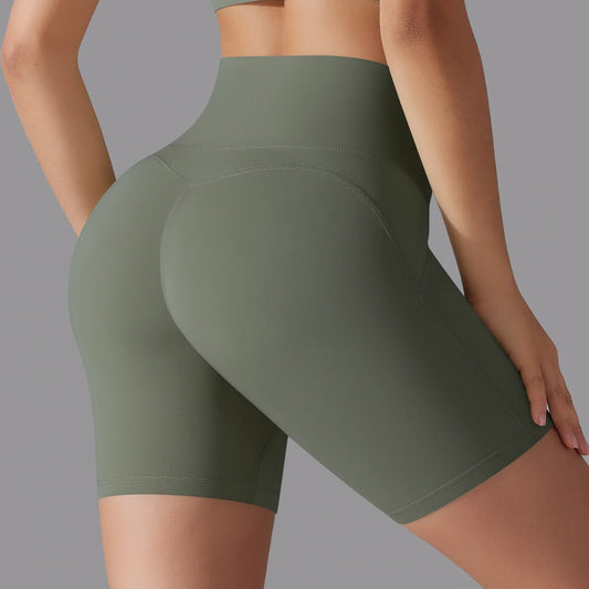 Yoga-Shorts mit hoher Taille, dunkelgrün, formende Po-Nähte, kurz