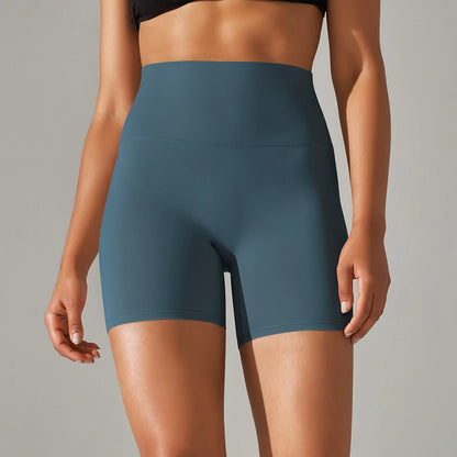 Nahtlose Sportshorts mit hohem Bund, petrolblau
