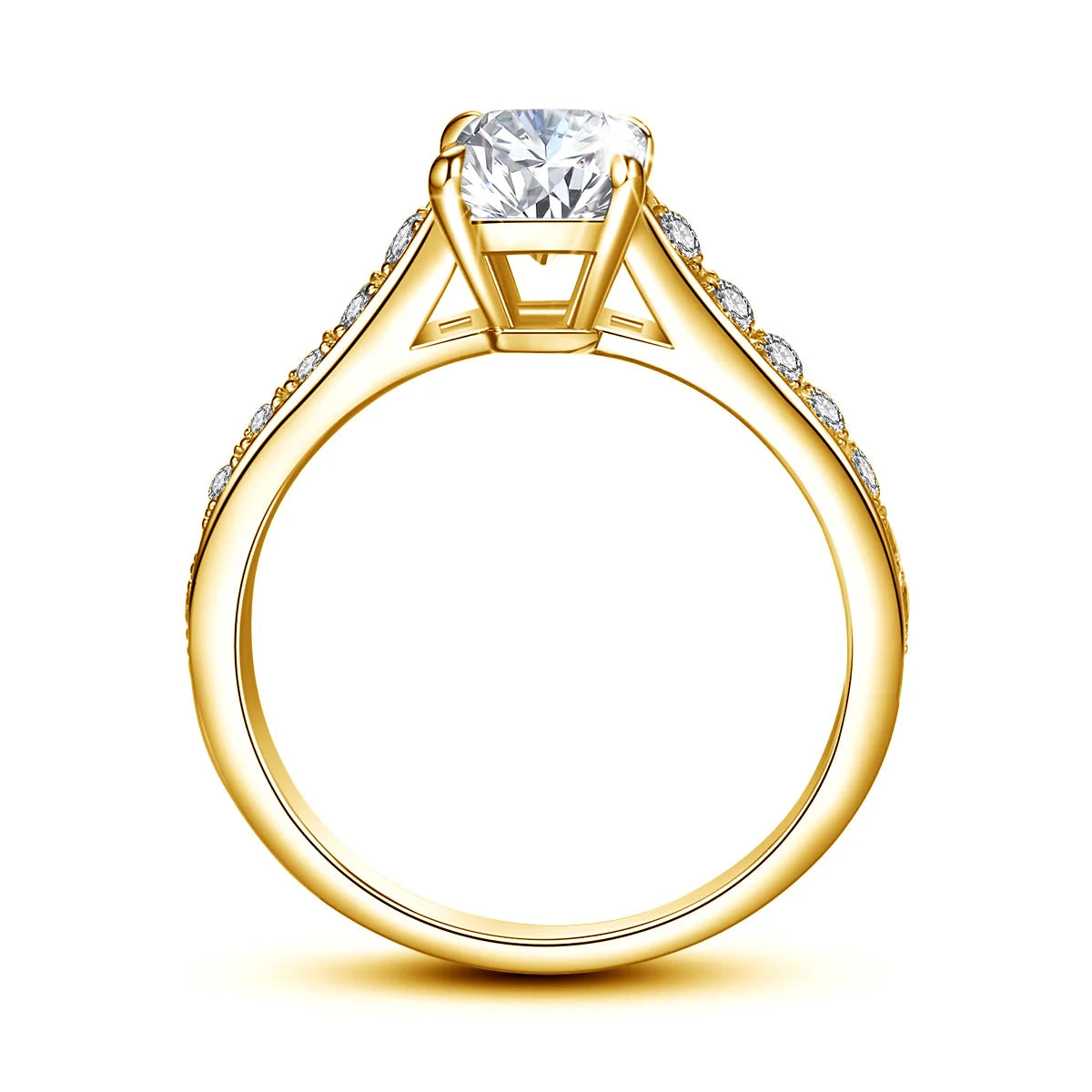 Damen-Verlobungsring Moissanite Emerald-Schliff 2 ct Gelbgold-Optik Silber Farbe D