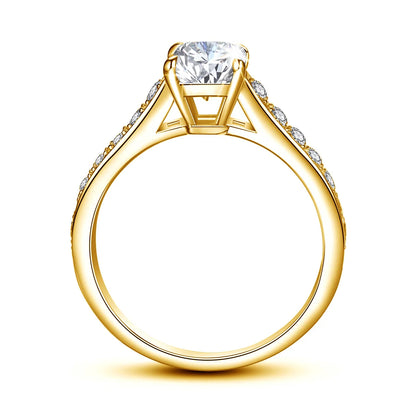 Damen-Verlobungsring Moissanite Emerald-Schliff 2 ct Gelbgold-Optik Silber Farbe D