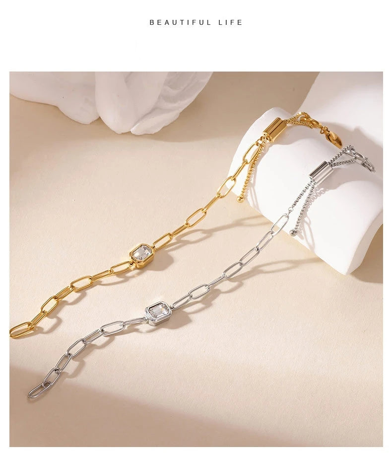 Damen-Kettenarmband mit Zirkonia rechteckig