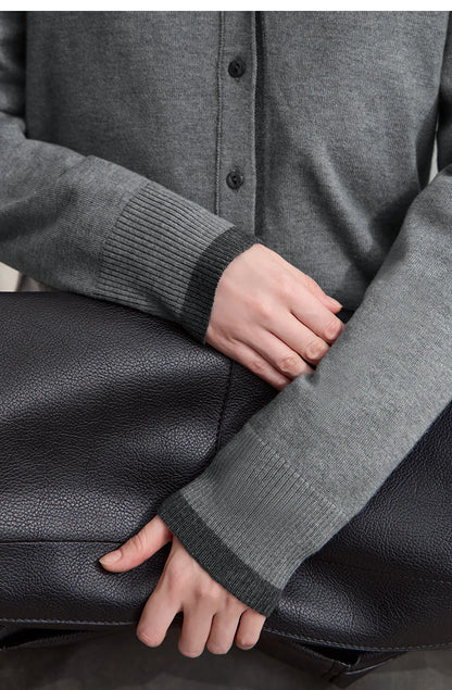 Damen-Strickjacke V-Ausschnitt koreanisch Fake-Zweiteilig Wolle locker Herbst