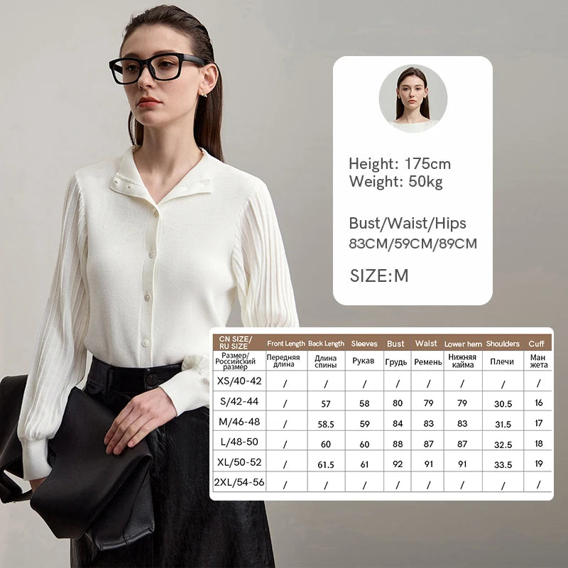 Damen-Strickjacke Slim halbhoher Kragen Laternenärmel Wolle-Mix Herbst