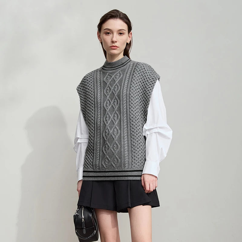 Damen-Halbrollkragen-Pullover ärmellos Weste Wolle-Mix Herbst