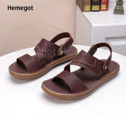 Summer New Men's Leather Sandals Casual Comfortable Breathable Soft Bottom Soft Surface Beach Two-Use Outdoor Sandals