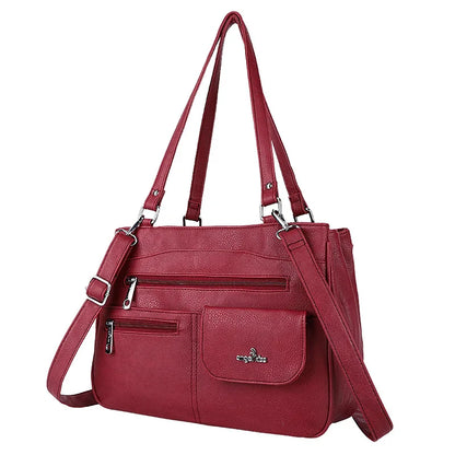 Damen-Handtasche Vintage Schultertasche mit Mehrfachfächern und große Kapazität für iPad und Smartphone