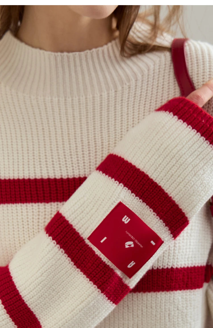 Damen-Strickjacke Streifen Stehkragen Kontrastfarben locker Weihnachten Winter