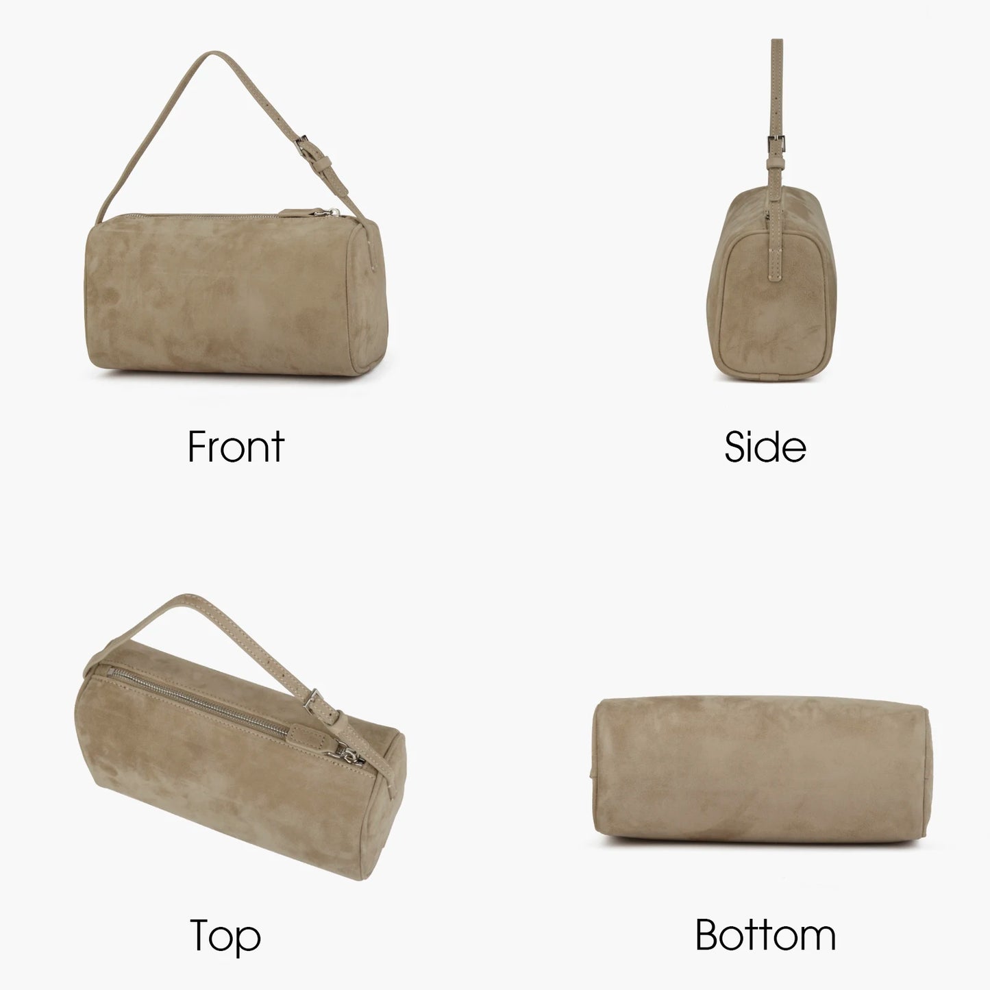Veloursleder Henkeltasche Mit Top-Handle Und Abnehmbarer Schultergurt