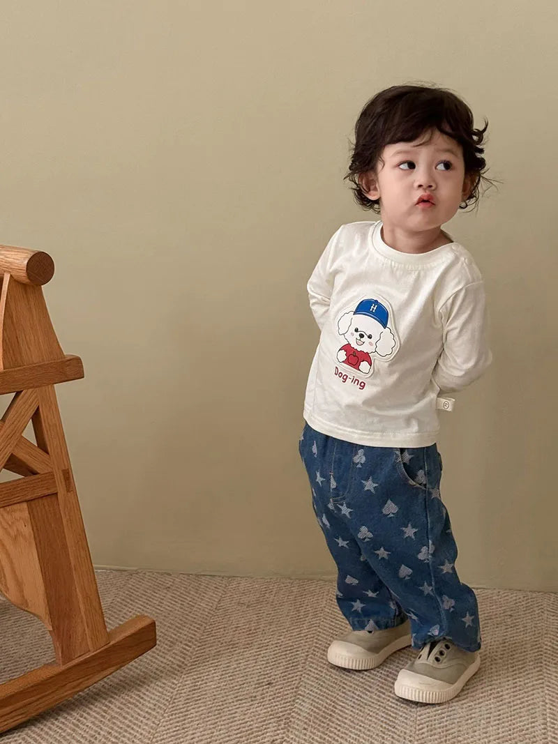 Mädchen T-Shirt im koreanischen Stil mit niedlichem Cartoon-Hundedesign