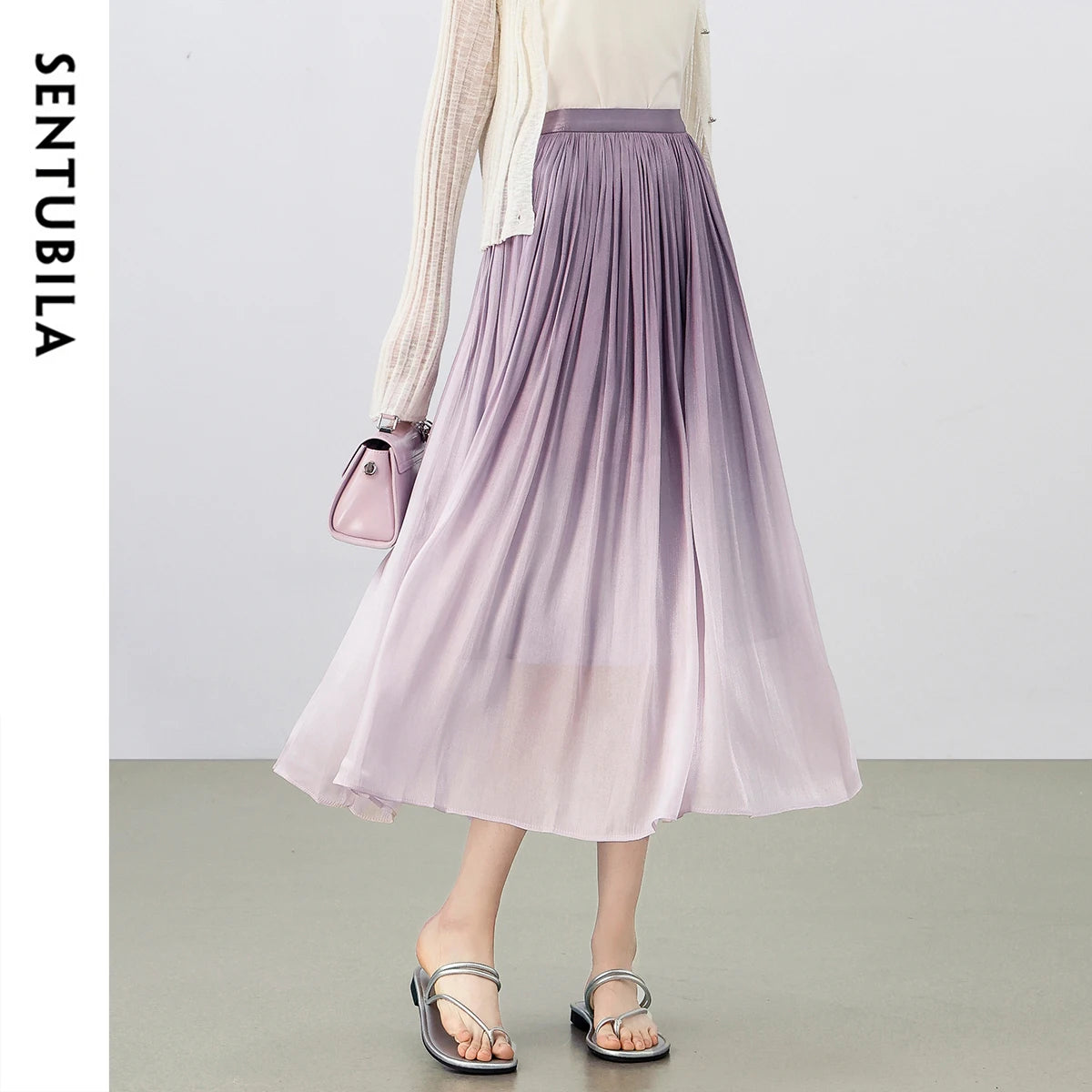 Damen Midi-Rock im Farbverlauf mit elastischem hohen Bund und Falten