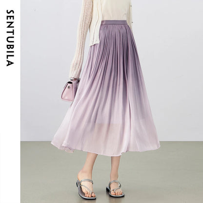 Damen Midi-Rock im Farbverlauf mit elastischem hohen Bund und Falten