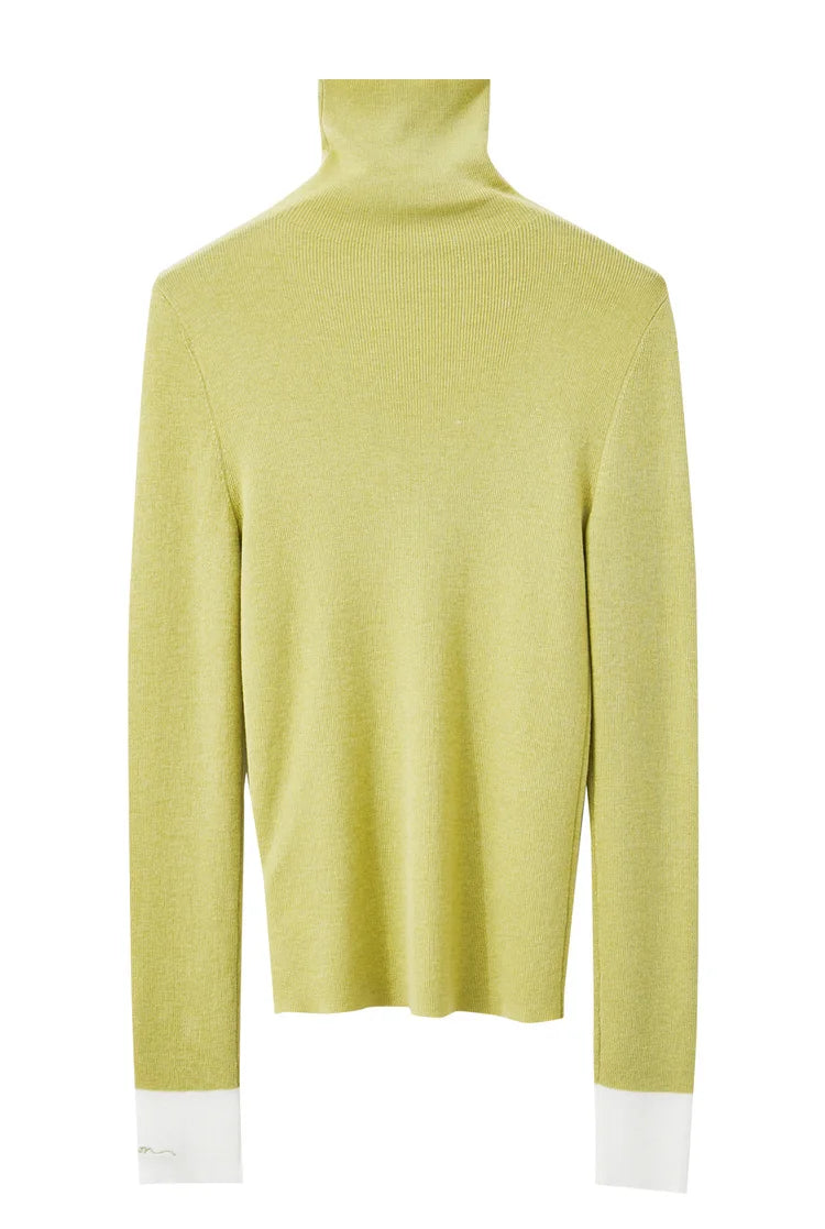 Damen-Rollkragenpullover Wolle Slim Patchwork-Splicing Herbst-Winter