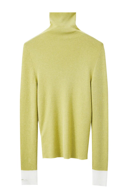 Damen-Rollkragenpullover Wolle Slim Patchwork-Splicing Herbst-Winter