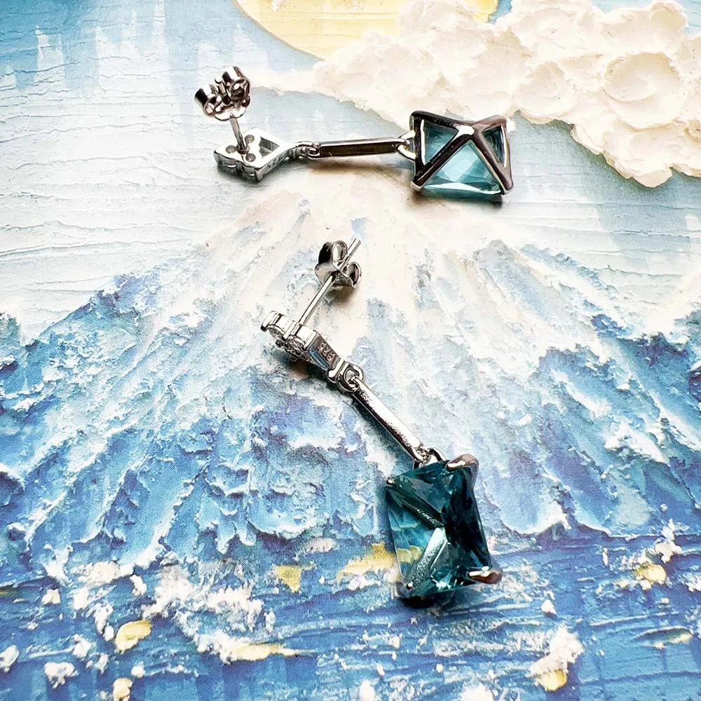 Damen-Tropfenohrringe Aquamarin quadratisch aus Sterlingsilber