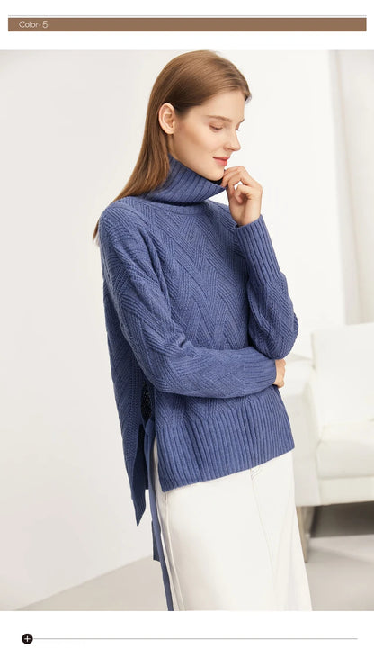 Damen-Rollkragenpullover locker Schnürung Herbst-Winter