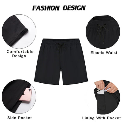 Lange Herren-Shorts aus Polyester mit Innenfutter und seitlicher Reißverschlusstasche – ideal für Strand und Fitnessstudio