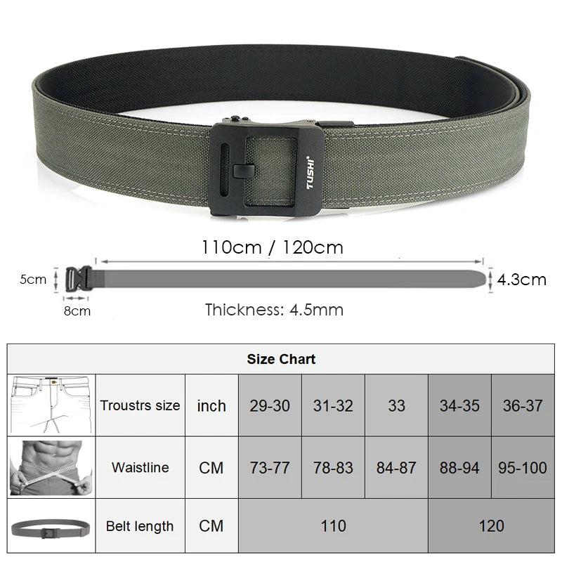 Herren Taktischer Gürtel Aus Nylon 1100D Mit Automatik-Schnalle Breite 4,3 cm Robuster Militärischer Alltags-Gürtel Grau