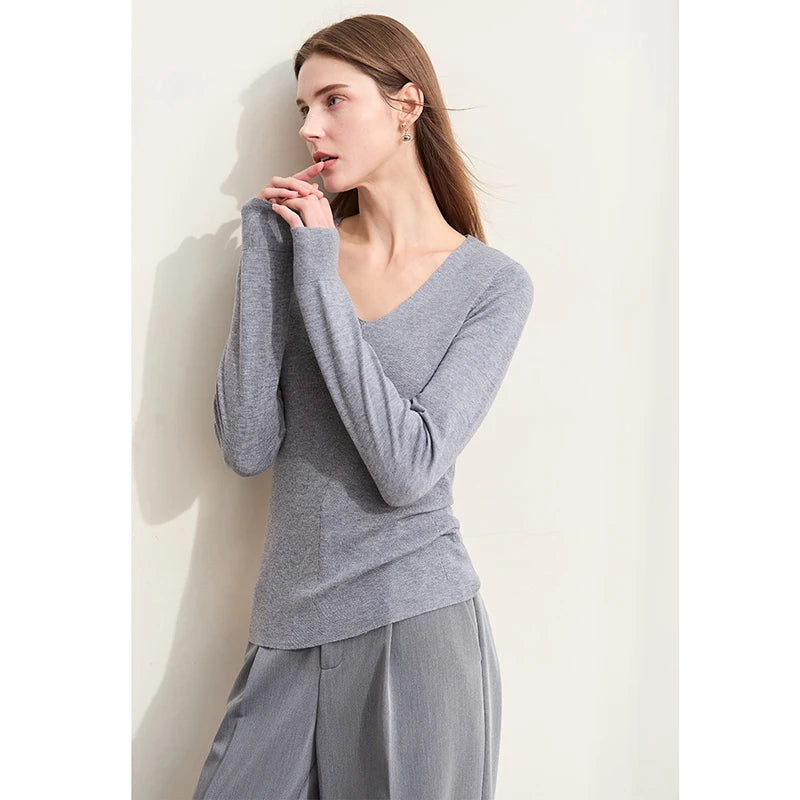 Damen V-Ausschnitt Pullover Wolle-Seide Slim Pendler Herbst
