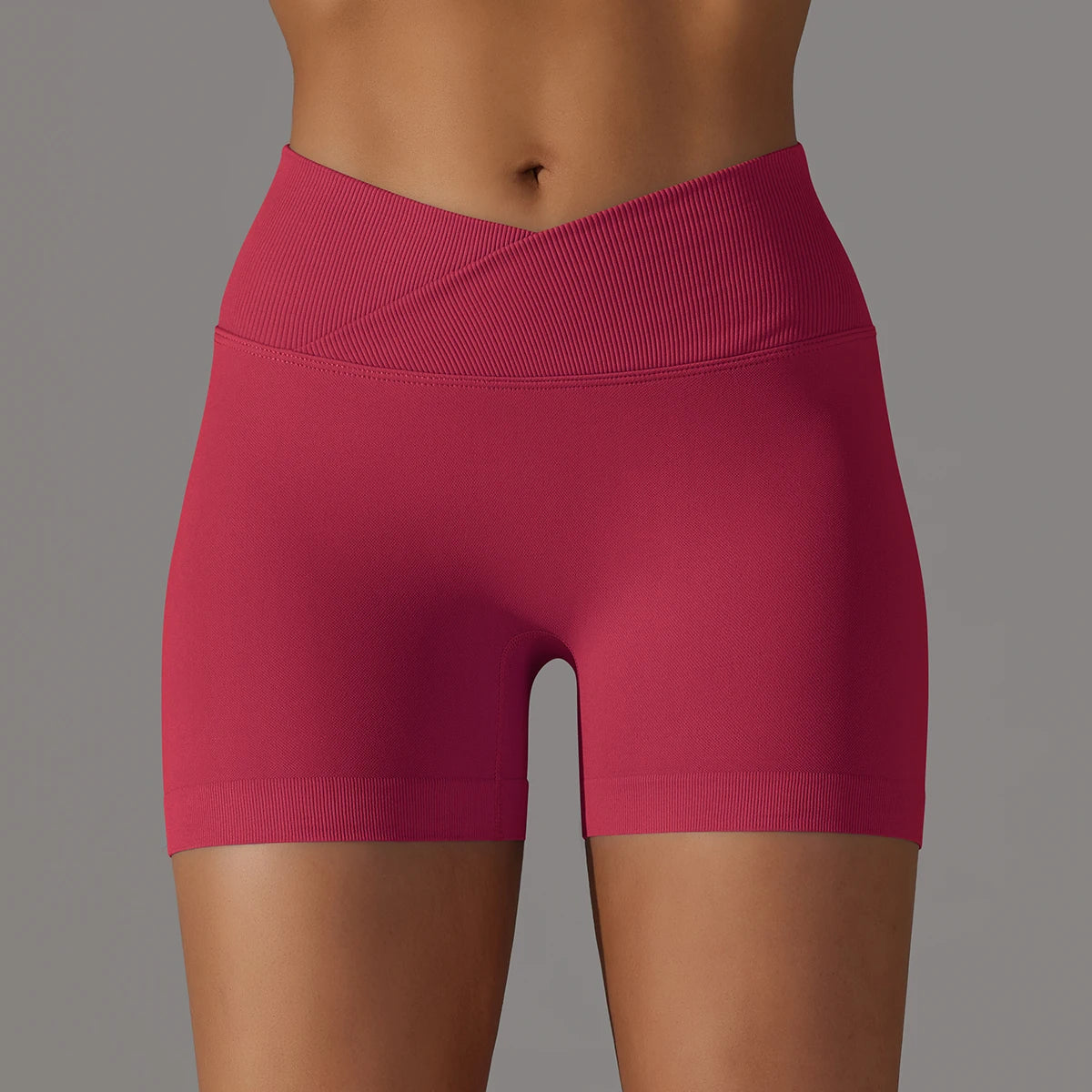 Nahtlose Damen-Yoga-Shorts mit PushUp, hohe Taille, rot
